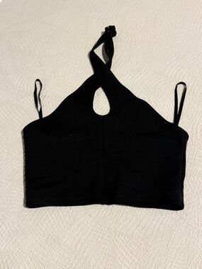 Black Cross-Back Crop Top - Women